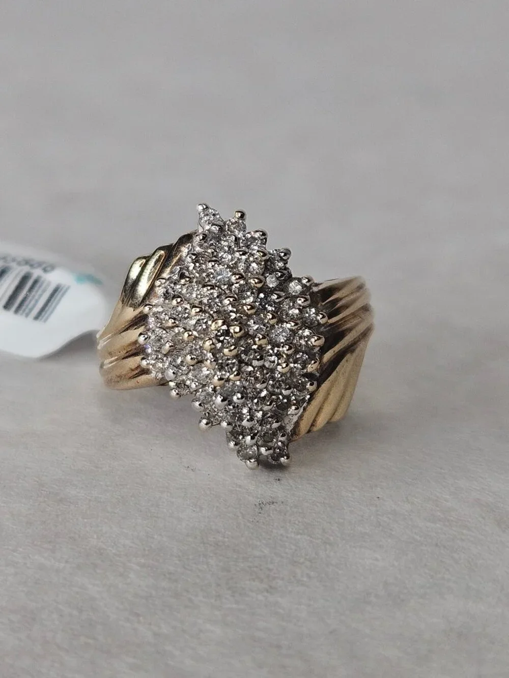 10K Yellow Gold Diamond Large Marquise Shaped Cocktail Cluster Ring Size 7.25